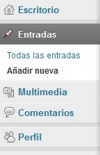 panel administración entradas, multimedia, comentarios y perfil